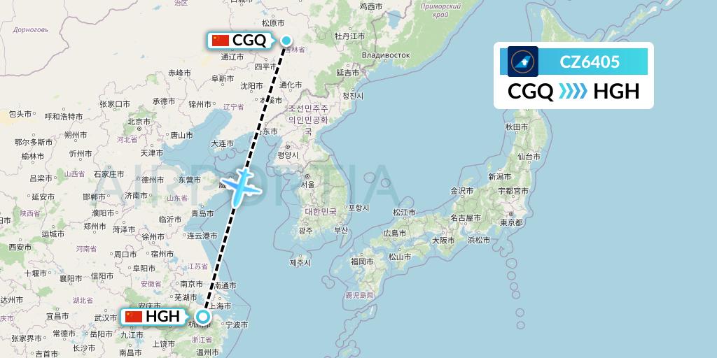 CZ6405 China Southern Airlines Flight Map: Changchun to Hangzhou