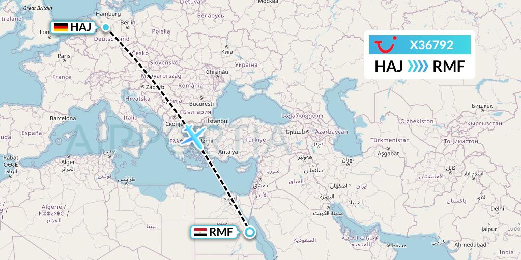 X36792 TUI fly Germany Flight Map: Hannover to Marsa Alam