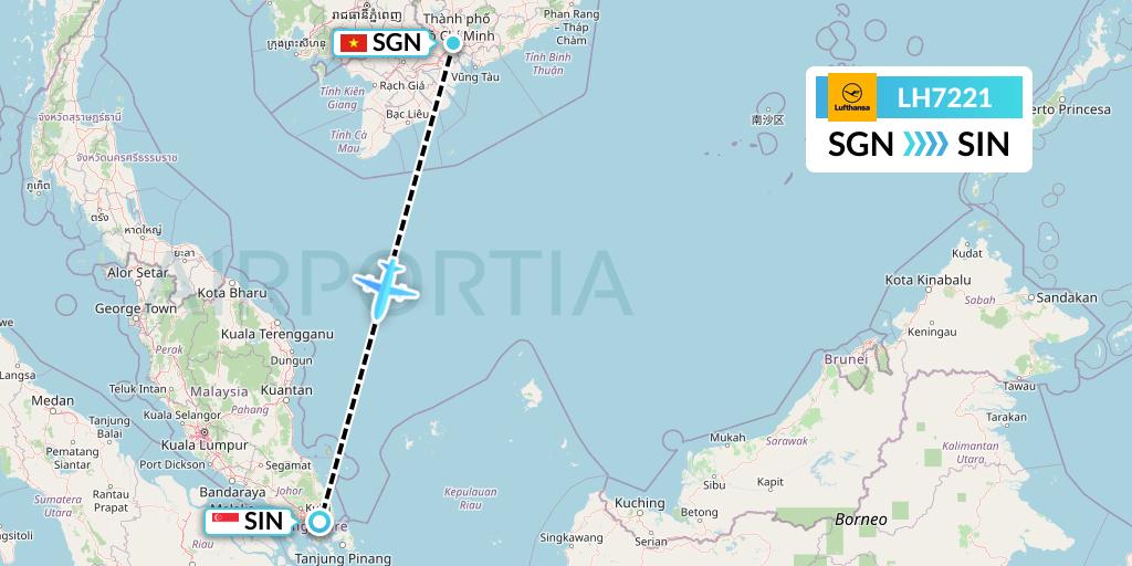 LH7221 Lufthansa Flight Map: Ho Chi Minh City to Singapore