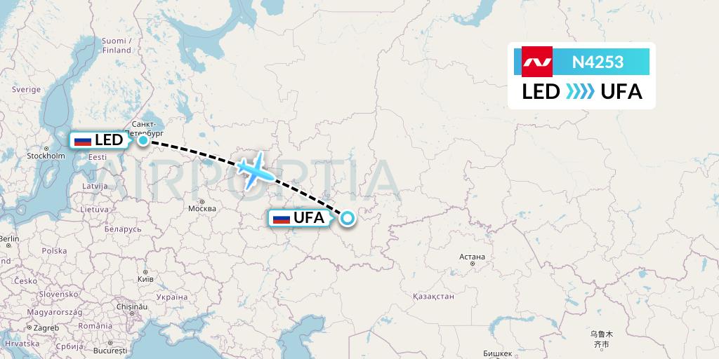 N4253 Nordwind Airlines Flight Map: St. Petersburg to Ufa