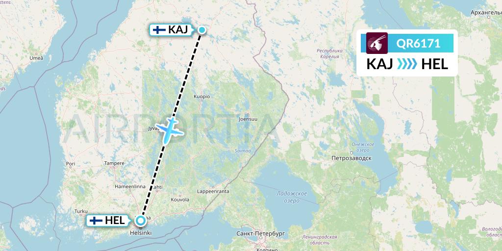 QR6171 Qatar Airways Flight Map: Kajaani to Helsinki