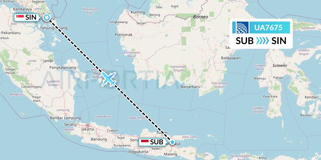 UA7675 United Airlines Flight Map: Surabaya to Singapore