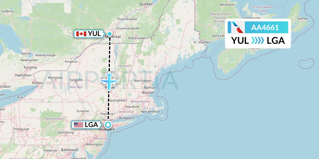 AA4661 American Airlines Flight Map: Montreal to New York