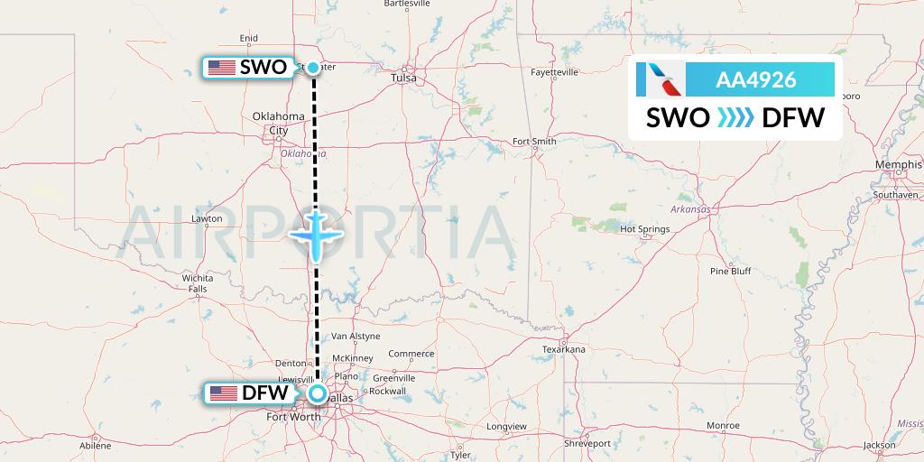 AA4926 American Airlines Flight Map: Stillwater to Dallas