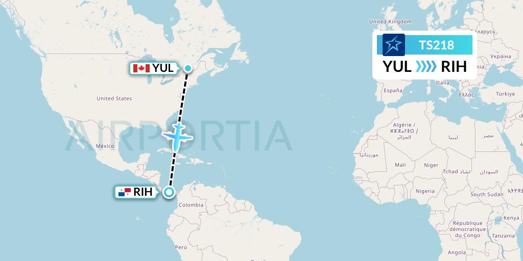 TS218 Air Transat Flight Map: Montreal to Rio Hato