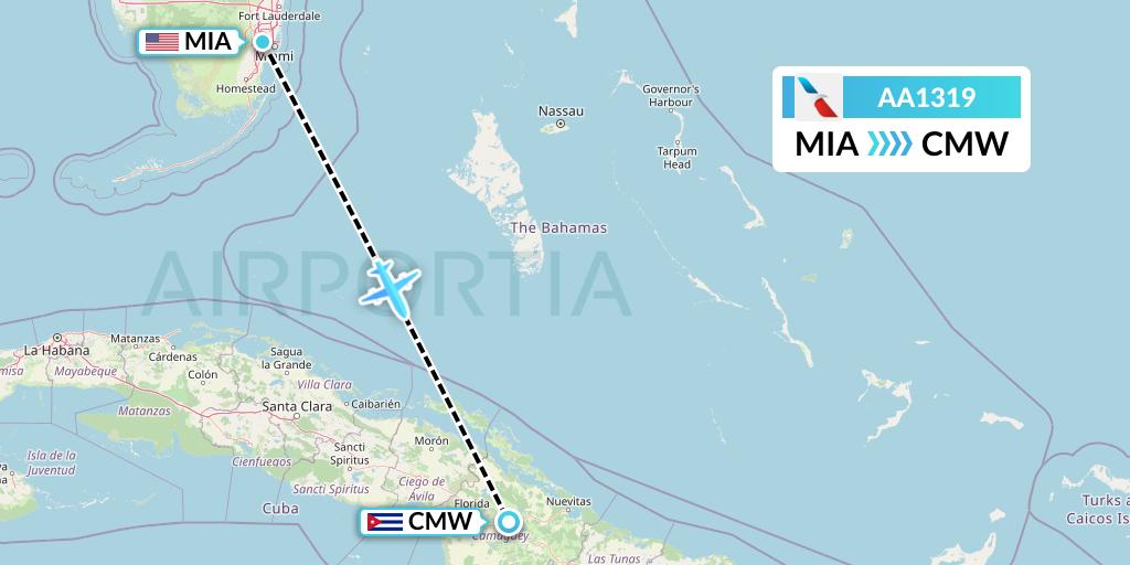 AA1319 American Airlines Flight Map: Miami to Camaguey
