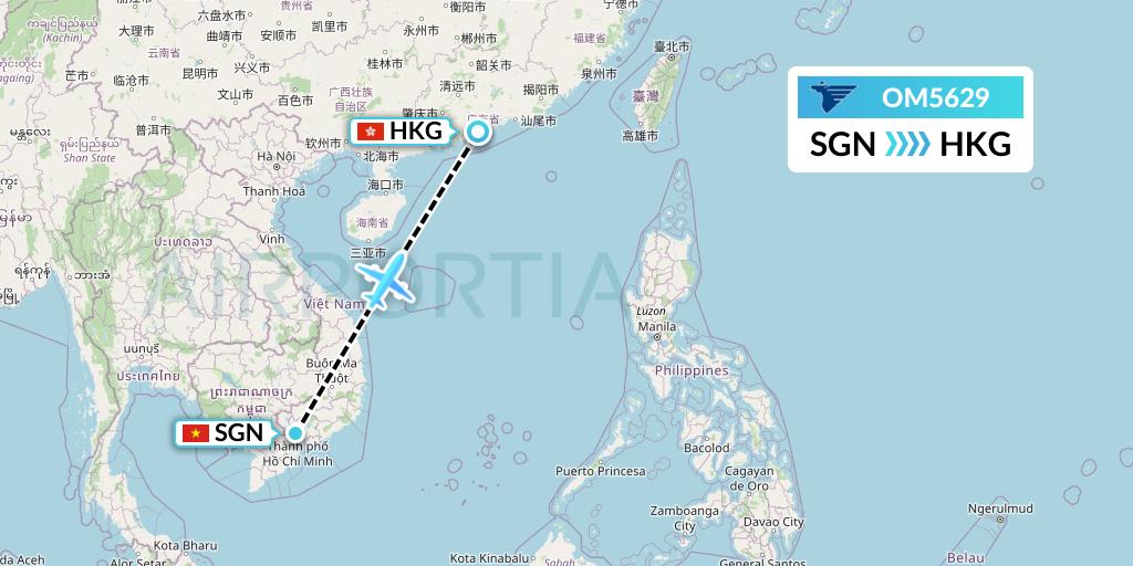 OM5629 MIAT Mongolian Airlines Flight Map: Ho Chi Minh City to Hong Kong