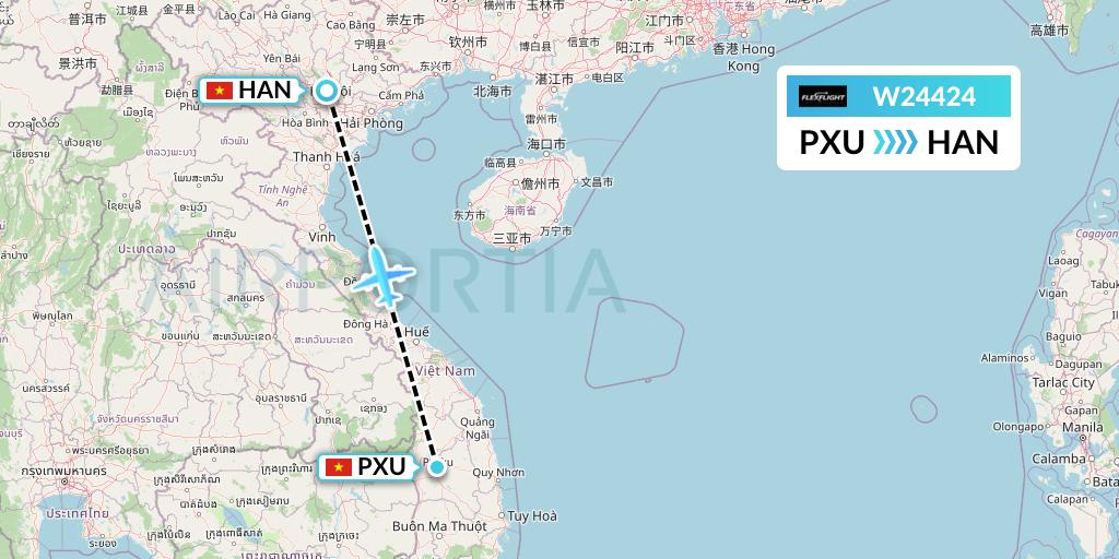 W24424 Flex Flight Flight Map: Pleiku to Hanoi