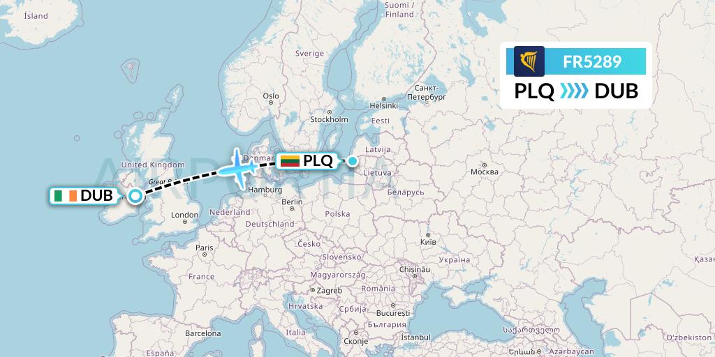 FR5289 Ryanair Flight Map: Palanga to Dublin