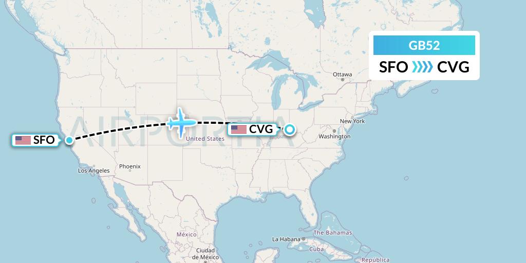 GB52 ABX Air Flight Map: San Francisco to Cincinnati