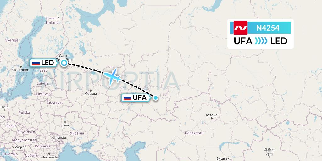 N4254 Nordwind Airlines Flight Map: Ufa to St. Petersburg