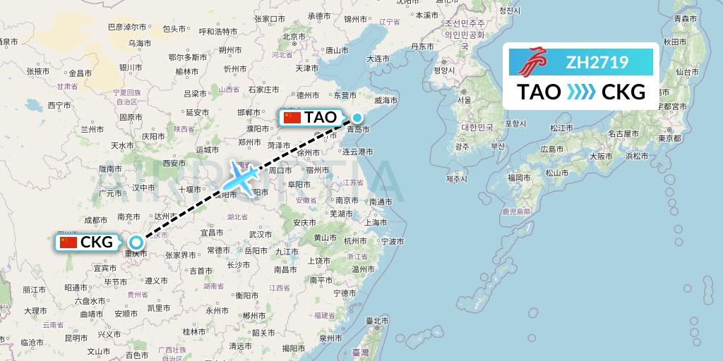 ZH2719 Shenzhen Airlines Flight Map: Qingdao to Chongqing