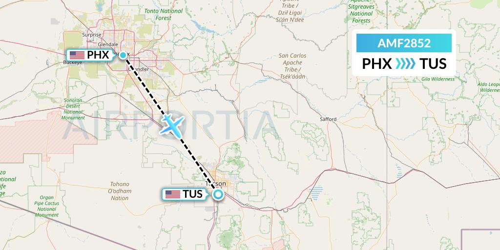 AMF2852 Ameriflight Flight Map: Phoenix to Tucson