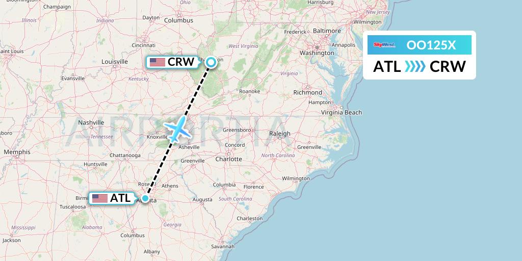 OO125X SkyWest Airlines Flight Map: Atlanta to Charleston