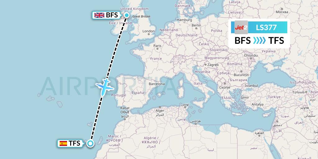 LS377 Jet2 Flight Map: Belfast to Tenerife