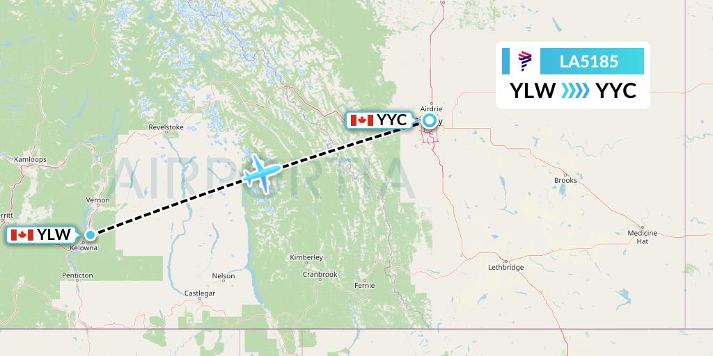 LA5185 LAN Airlines Flight Map: Kelowna to Calgary