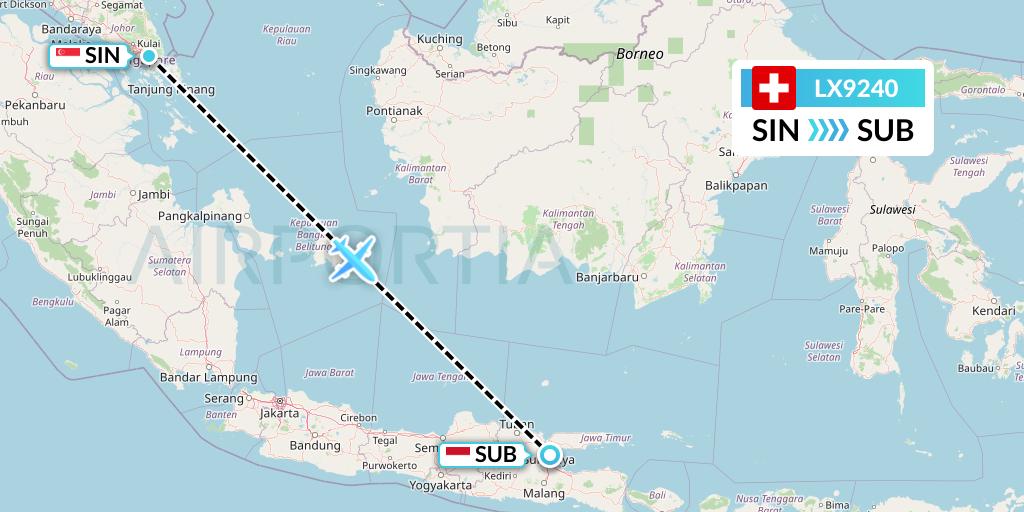 LX9240 Swiss Flight Map: Singapore to Surabaya