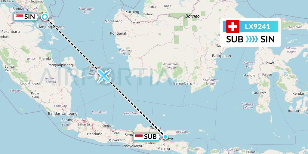 LX9241 Swiss Flight Map: Surabaya to Singapore