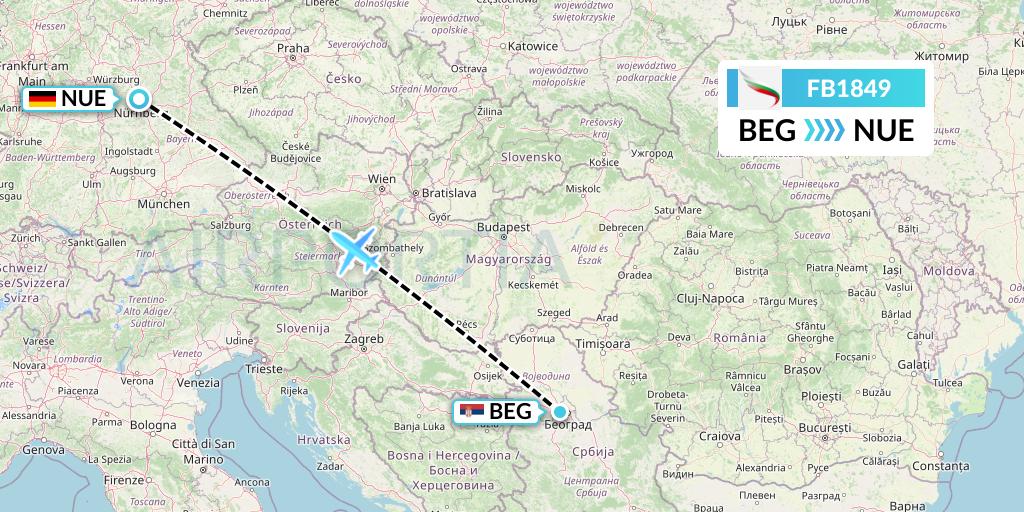 FB1849 Bulgaria Air Flight Map: Belgrade to Nurnberg