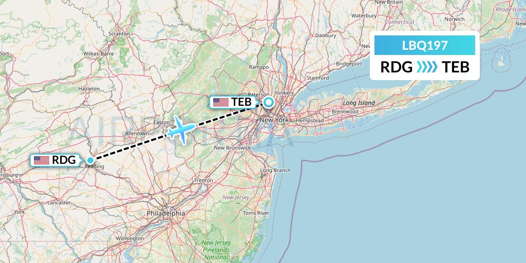 LBQ197 Quest Diagnostics Flight Map: Reading to Teterboro