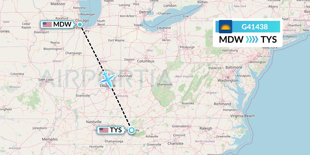 G41438 Allegiant Air Flight Map: Chicago to Knoxville