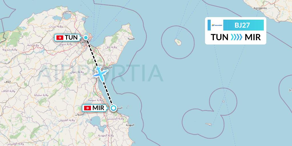 BJ27 Nouvelair Tunisie Flight Map: Tunis to Monastir