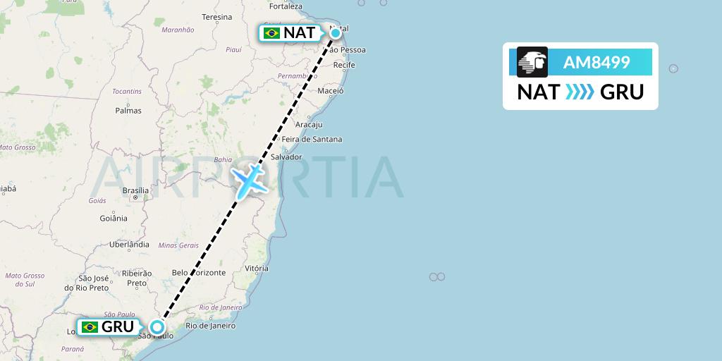 AM8499 Aeromexico Flight Map: Natal to Sao Paulo