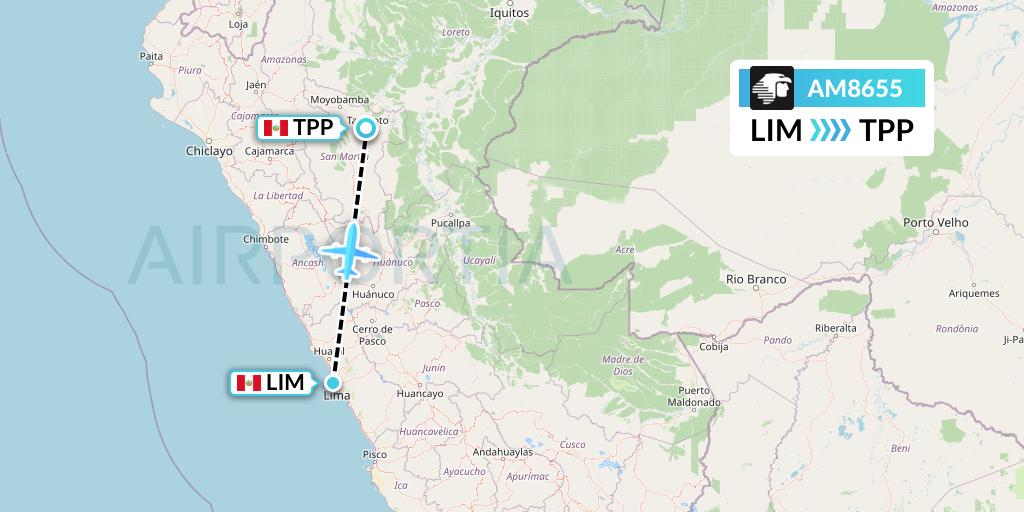 AM8655 Aeromexico Flight Map: Lima to Tarapoto