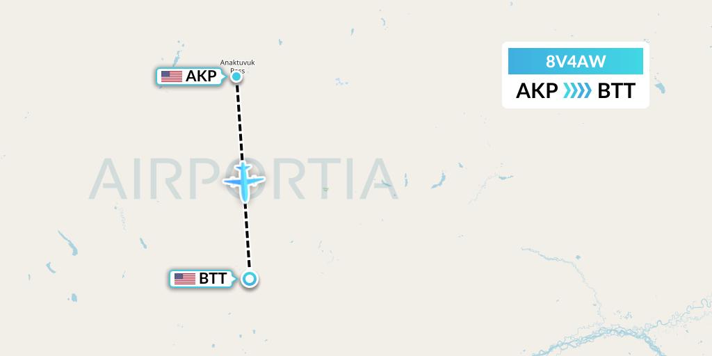 8V4AW Wright Air Service Flight Map: Anaktuvuk Pass to Bettles