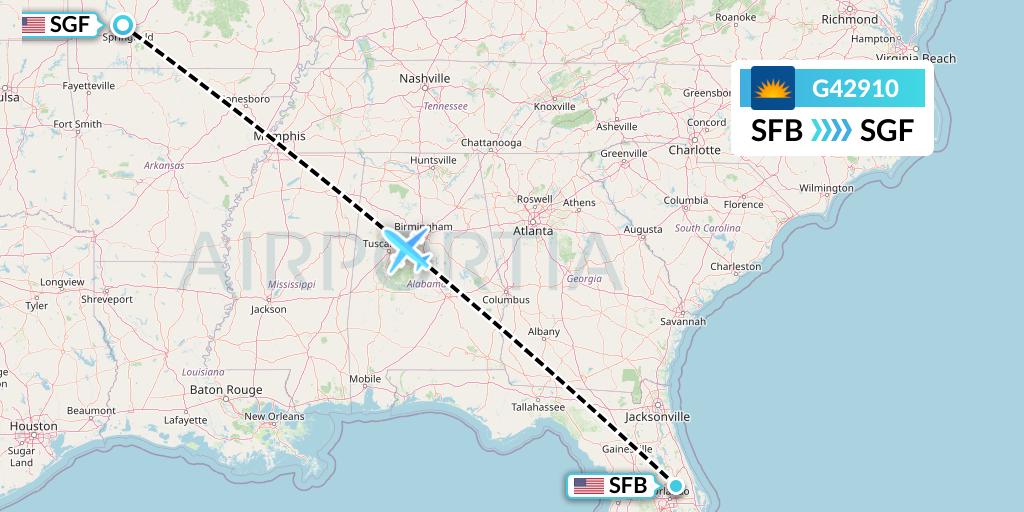 G42910 Allegiant Air Flight Map: Orlando to Springfield