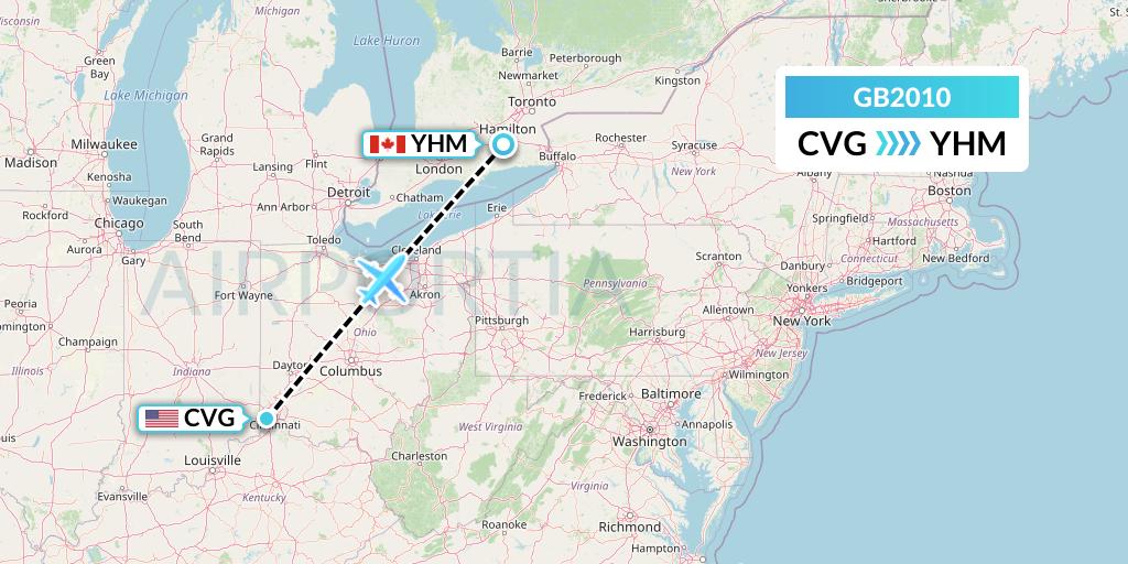 GB2010 ABX Air Flight Map: Cincinnati to Hamilton