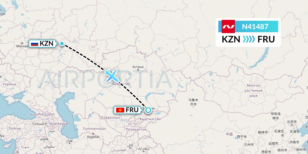 N41487 Nordwind Airlines Flight Map: Kazan to Bishkek