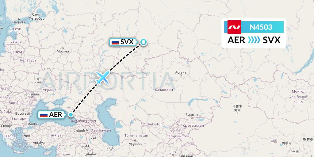 N4503 Nordwind Airlines Flight Map: Sochi to Yekaterinburg