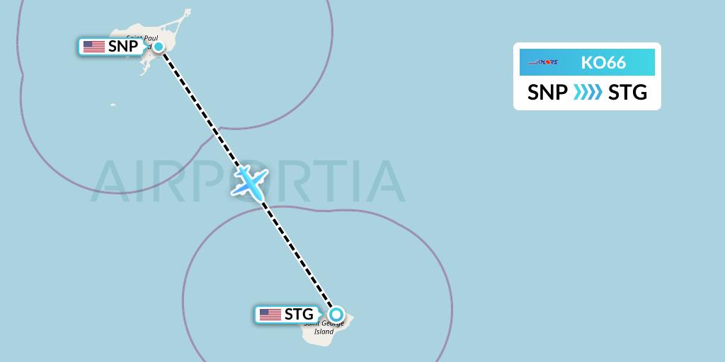KO66 Komiaviatrans Flight Map: St. Paul Island to St George Island