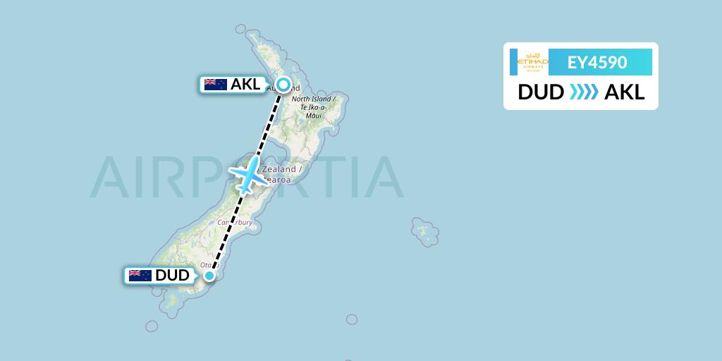 EY4590 Etihad Airways Flight Map: Dunedin to Auckland