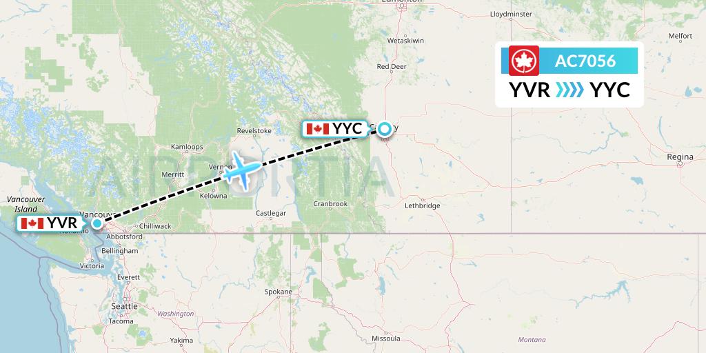 AC7056 Air Canada Flight Map: Vancouver to Calgary