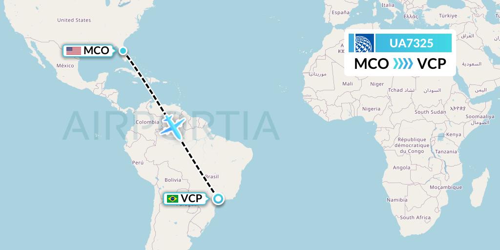 UA7325 United Airlines Flight Map: Orlando to Campinas