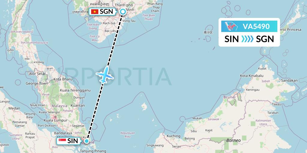 VA5490 Virgin Australia Flight Map: Singapore to Ho Chi Minh City