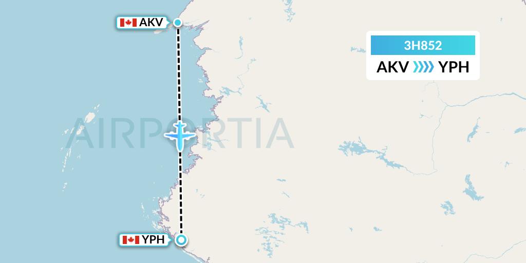 3H852 Air Inuit Flight Map: Akulivik to Inukjuak