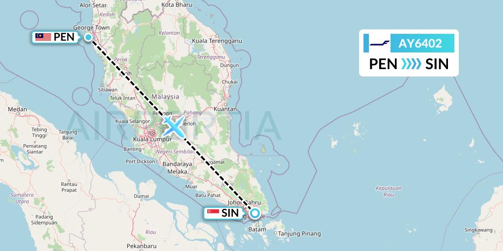 AY6402 Finnair Flight Map: Penang to Singapore
