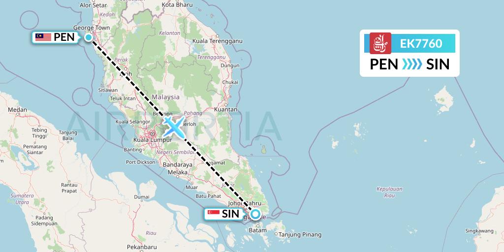 EK7760 Emirates Flight Map: Penang to Singapore