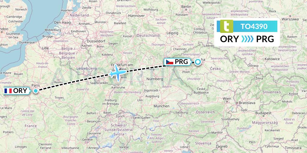 TO4390 Transavia France Flight Map: Paris to Prague
