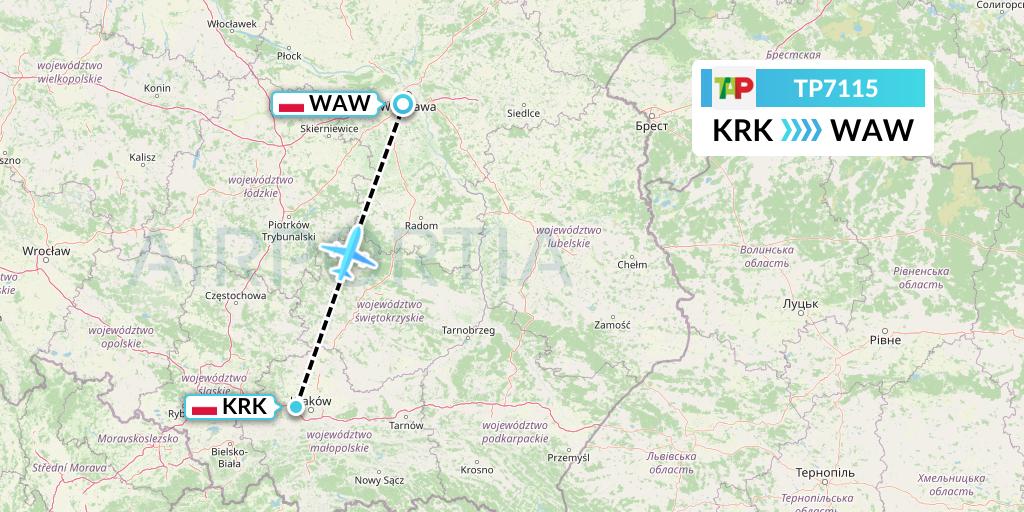 TP7115 TAP Portugal Flight Map: Krakow to Warsaw