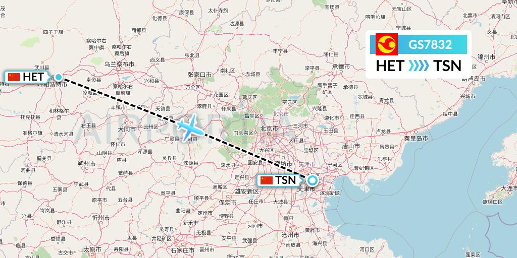 GS7832 Tianjin Airlines Flight Map: Hohhot to Tianjin