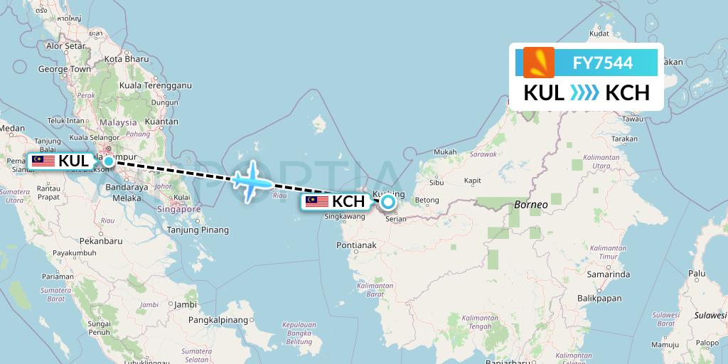 FY7544 Firefly Flight Map: Kuala Lumpur to Kuching
