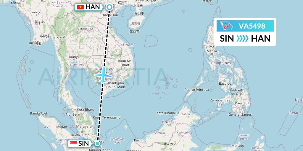 VA5498 Virgin Australia Flight Map: Singapore to Hanoi
