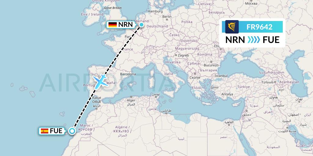 FR9642 Ryanair Flight Map: Weeze to Fuerteventura