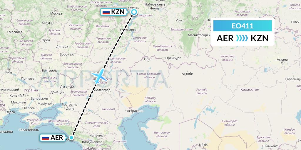 EO411 Pegas Fly Flight Map: Sochi to Kazan