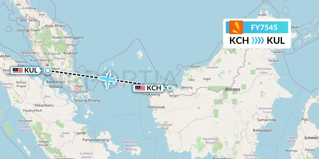 FY7545 Firefly Flight Map: Kuching to Kuala Lumpur