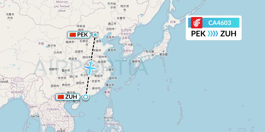 CA4603 Air China Flight Map: Beijing to Zhuhai